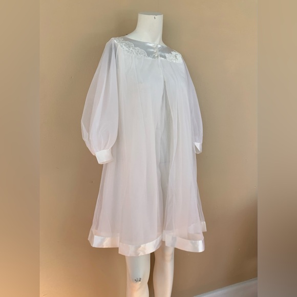 Sheer Babydoll Lingerie Dress w Shawl | Vintage Sleeveless Mini Dress w Jacket - Picture 7 of 8